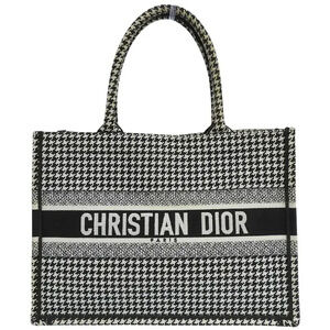 Christian Dior Book Tote Houndstooth Embroidered Canvas Tote Bag Black White